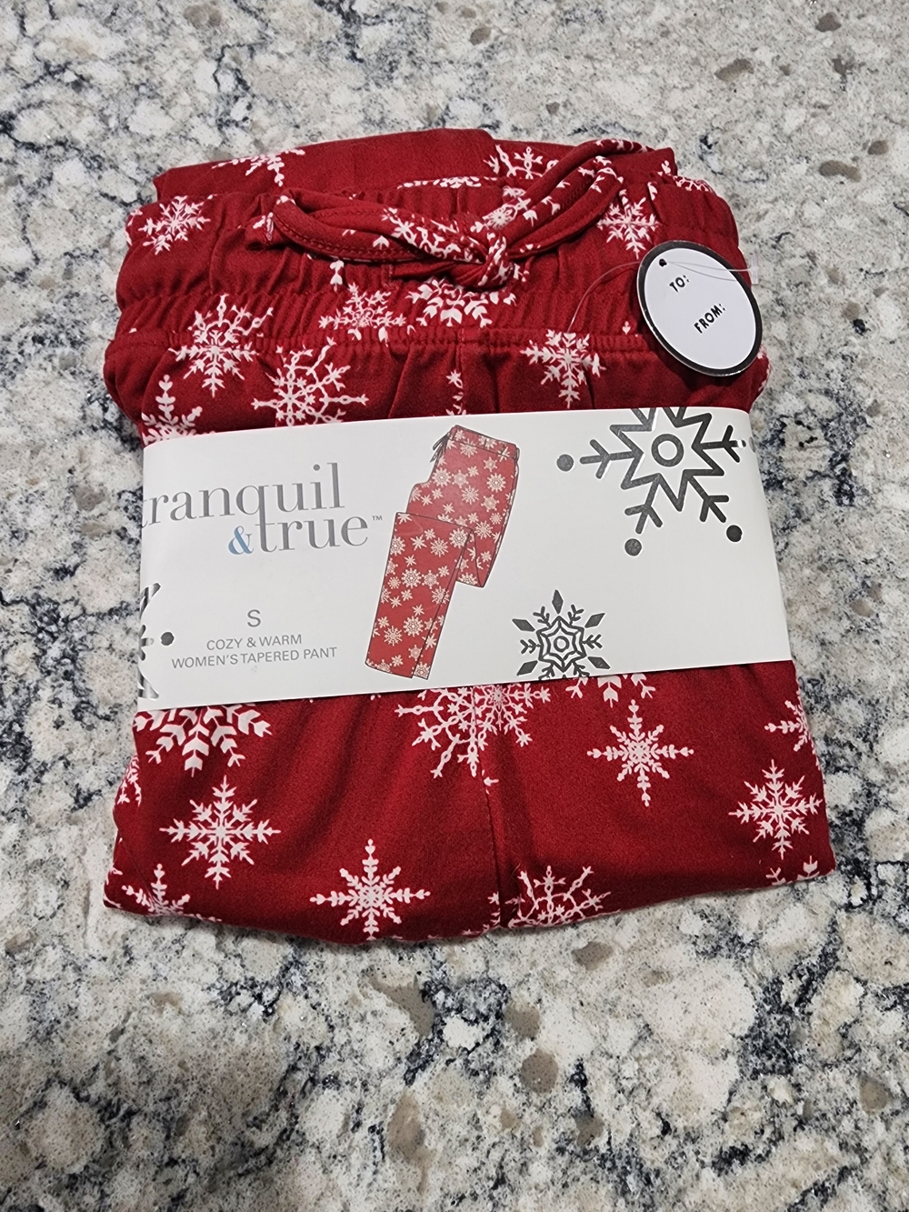 Tranquil & True Women's Red Snowflake Tapered Pajama Pants Gift Ready